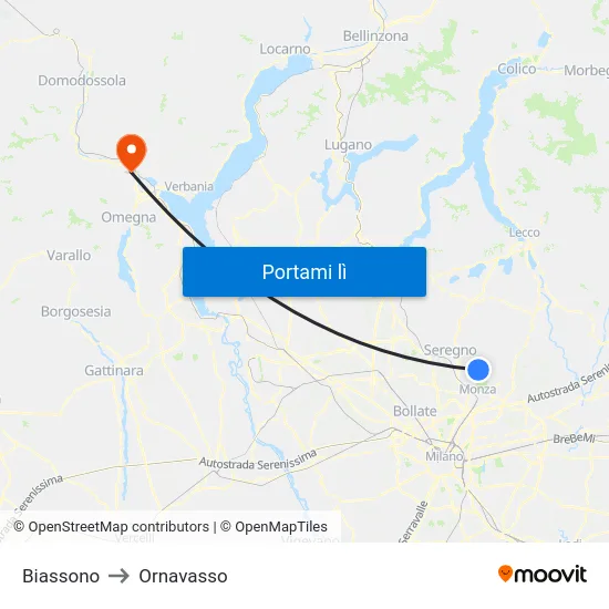 Biassono to Ornavasso map