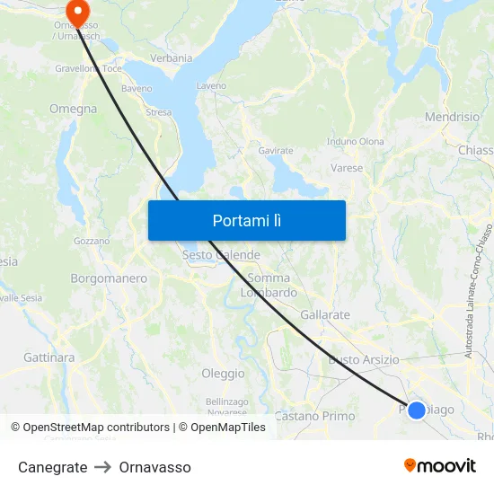 Canegrate to Ornavasso map
