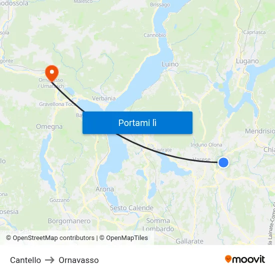 Cantello to Ornavasso map