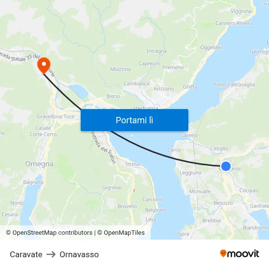 Caravate to Ornavasso map