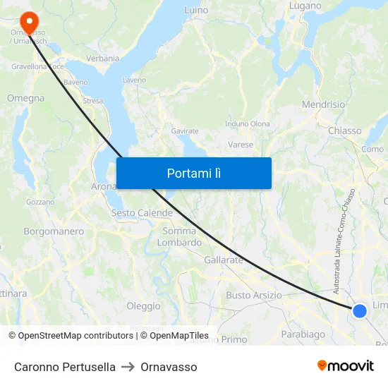 Caronno Pertusella to Ornavasso map