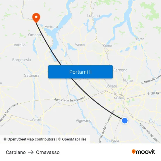 Carpiano to Ornavasso map