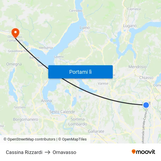 Cassina Rizzardi to Ornavasso map