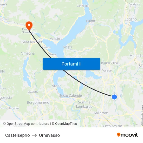 Castelseprio to Ornavasso map