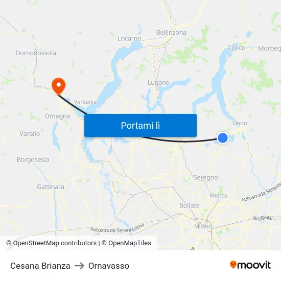 Cesana Brianza to Ornavasso map