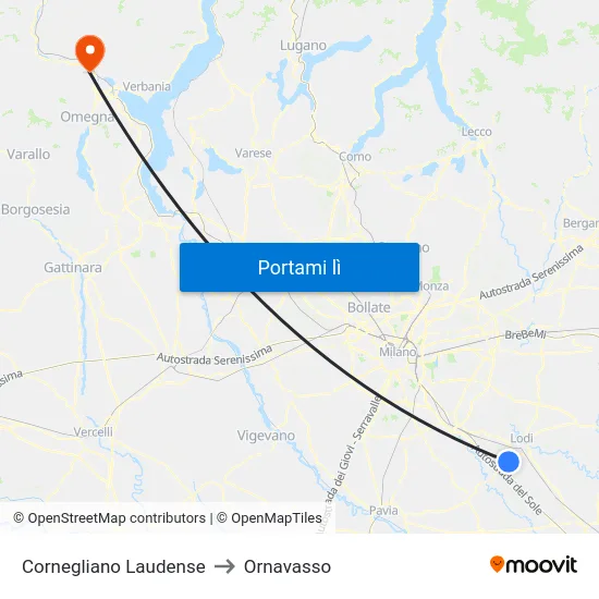 Cornegliano Laudense to Ornavasso map