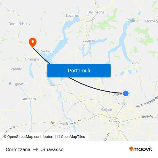 Correzzana to Ornavasso map