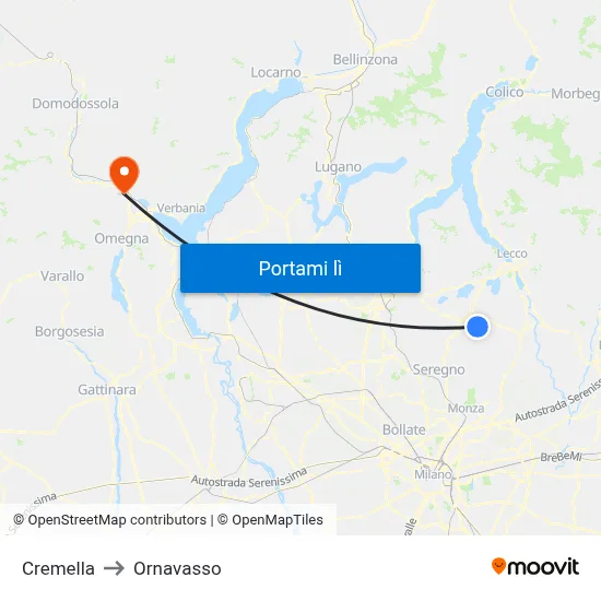 Cremella to Ornavasso map