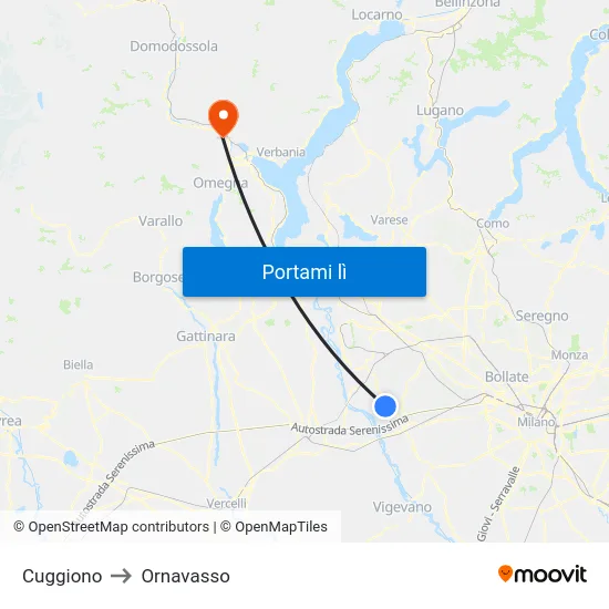 Cuggiono to Ornavasso map