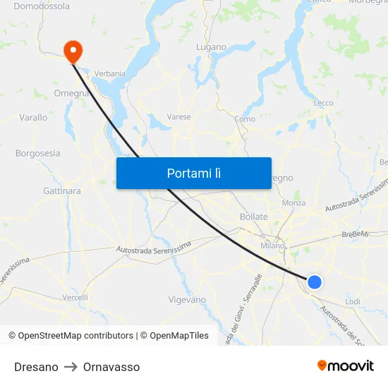 Dresano to Ornavasso map