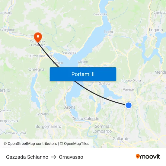 Gazzada Schianno to Ornavasso map