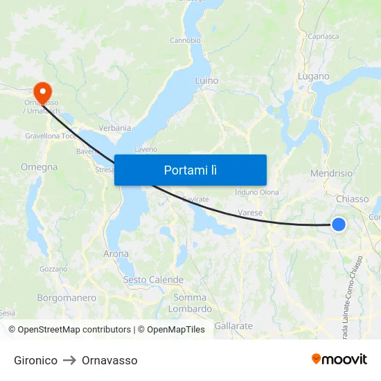 Gironico to Ornavasso map