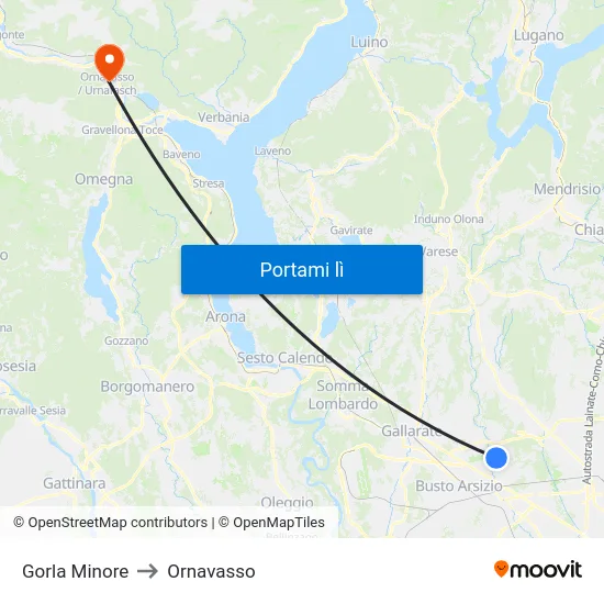 Gorla Minore to Ornavasso map