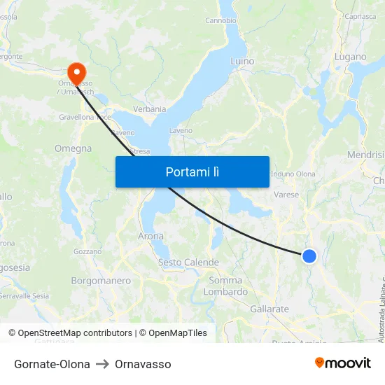 Gornate-Olona to Ornavasso map
