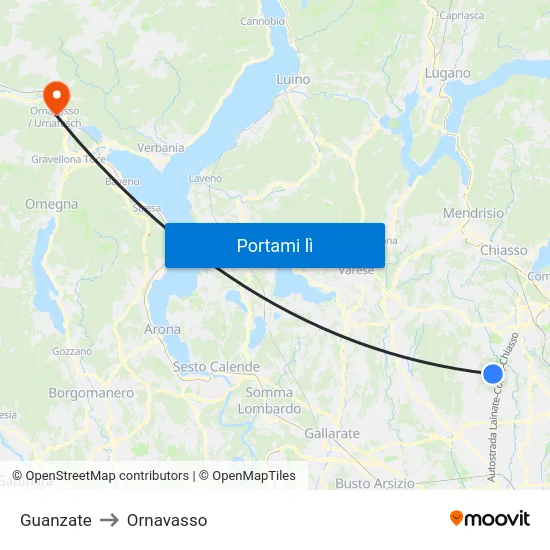 Guanzate to Ornavasso map