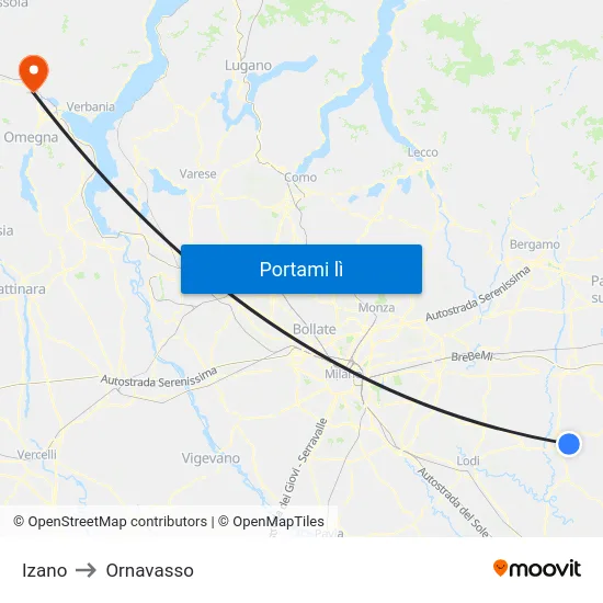 Izano to Ornavasso map