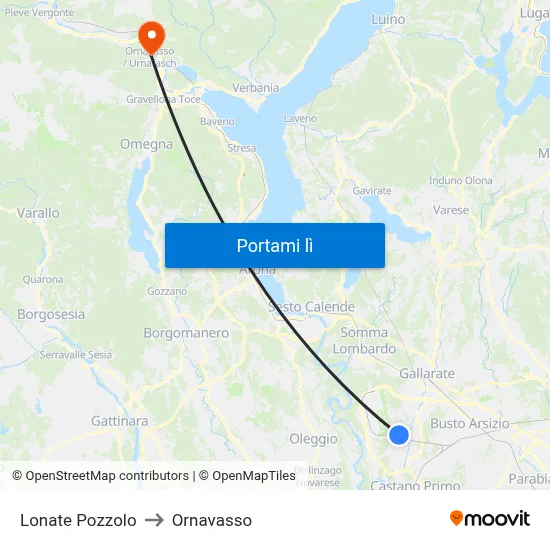 Lonate Pozzolo to Ornavasso map