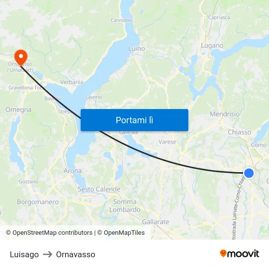 Luisago to Ornavasso map