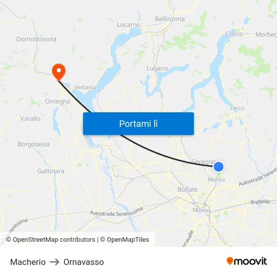 Macherio to Ornavasso map