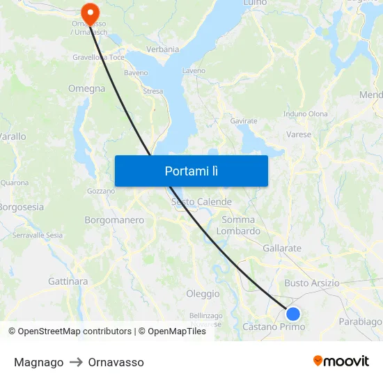 Magnago to Ornavasso map