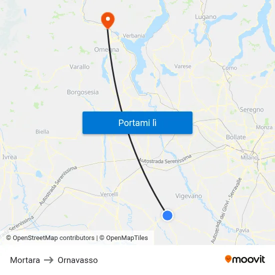 Mortara to Ornavasso map