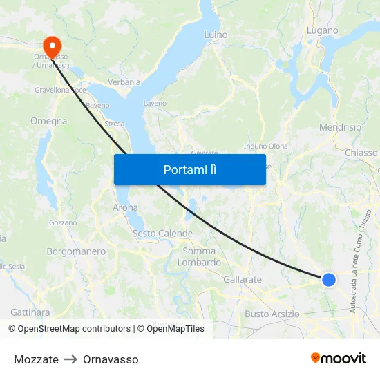 Mozzate to Ornavasso map