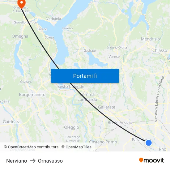 Nerviano to Ornavasso map