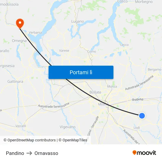 Pandino to Ornavasso map