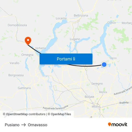 Pusiano to Ornavasso map