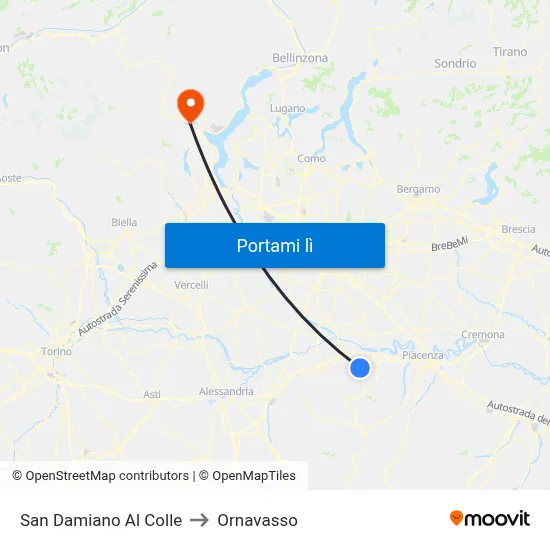 San Damiano Al Colle to Ornavasso map