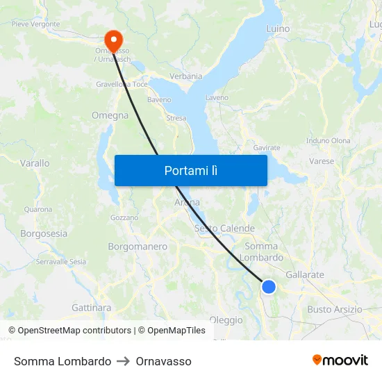 Somma Lombardo to Ornavasso map