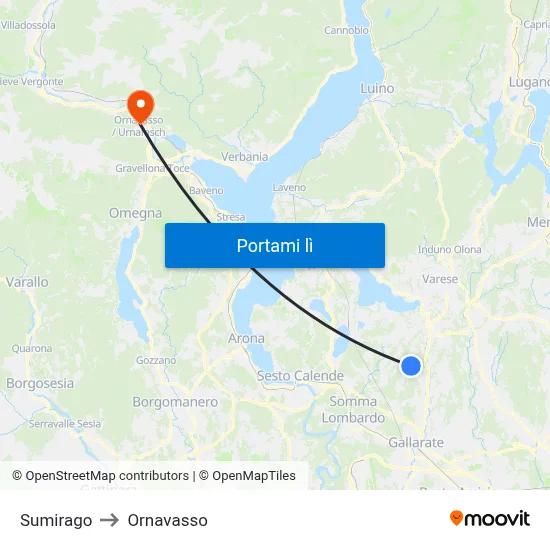 Sumirago to Ornavasso map