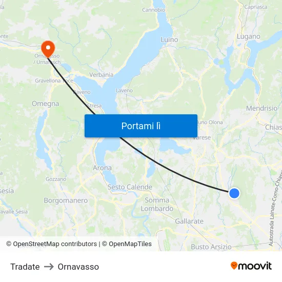 Tradate to Ornavasso map