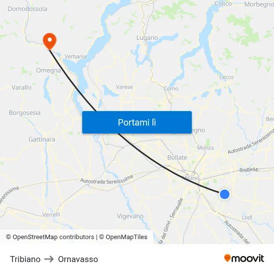 Tribiano to Ornavasso map