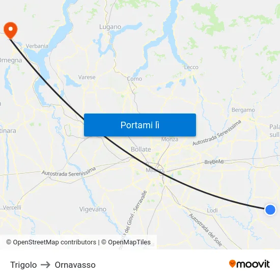 Trigolo to Ornavasso map