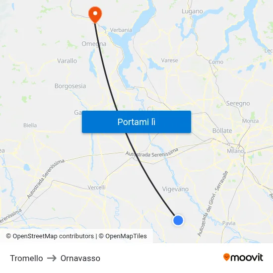 Tromello to Ornavasso map