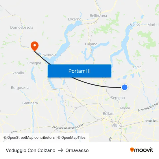 Veduggio Con Colzano to Ornavasso map