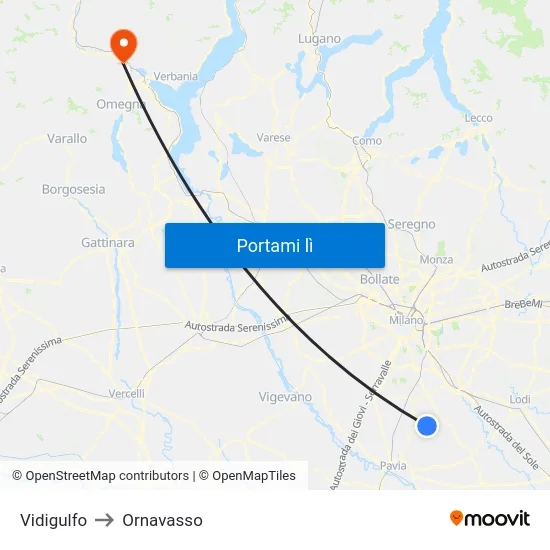 Vidigulfo to Ornavasso map