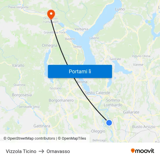 Vizzola Ticino to Ornavasso map