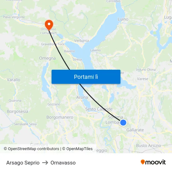 Arsago Seprio to Ornavasso map