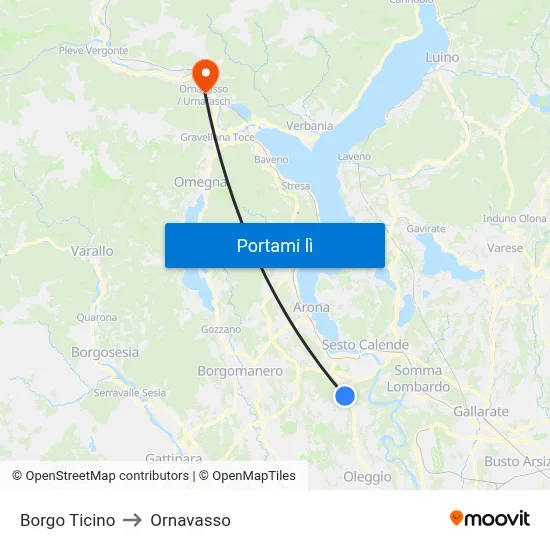Borgo Ticino to Ornavasso map