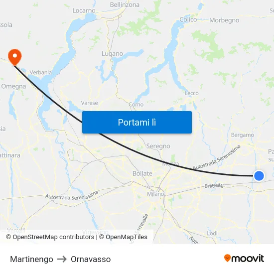 Martinengo to Ornavasso map