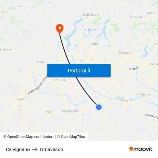 Calvignano to Ornavasso map