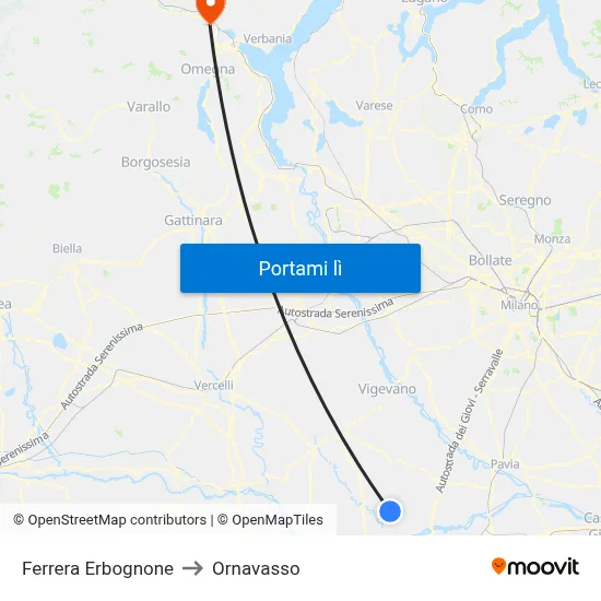 Ferrera Erbognone to Ornavasso map