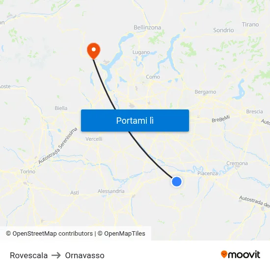 Rovescala to Ornavasso map
