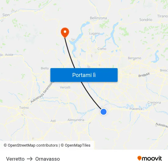 Verretto to Ornavasso map