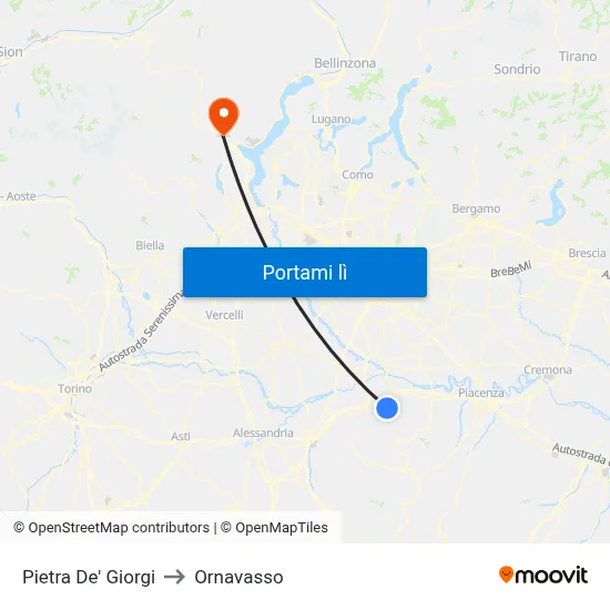 Pietra De' Giorgi to Ornavasso map