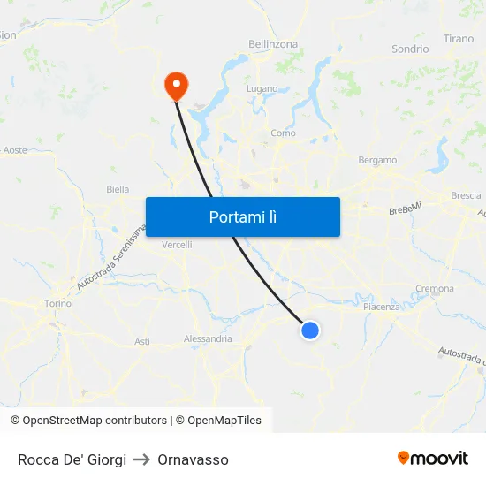Rocca De' Giorgi to Ornavasso map