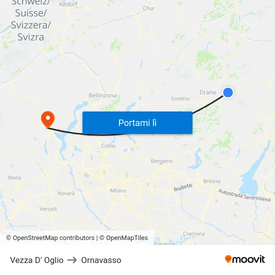 Vezza D' Oglio to Ornavasso map