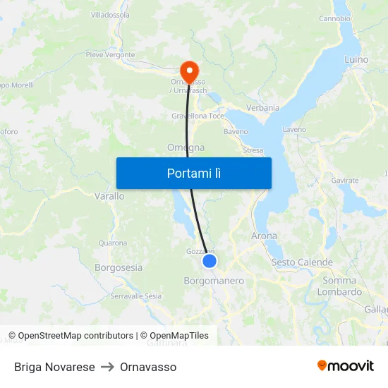 Briga Novarese to Ornavasso map
